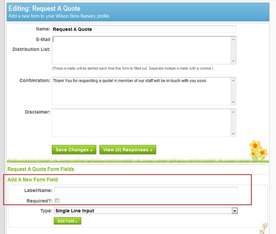 Gardenality Business Profile Form Fields