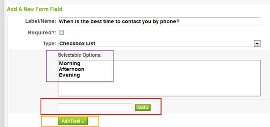 Field Type Selectable Options